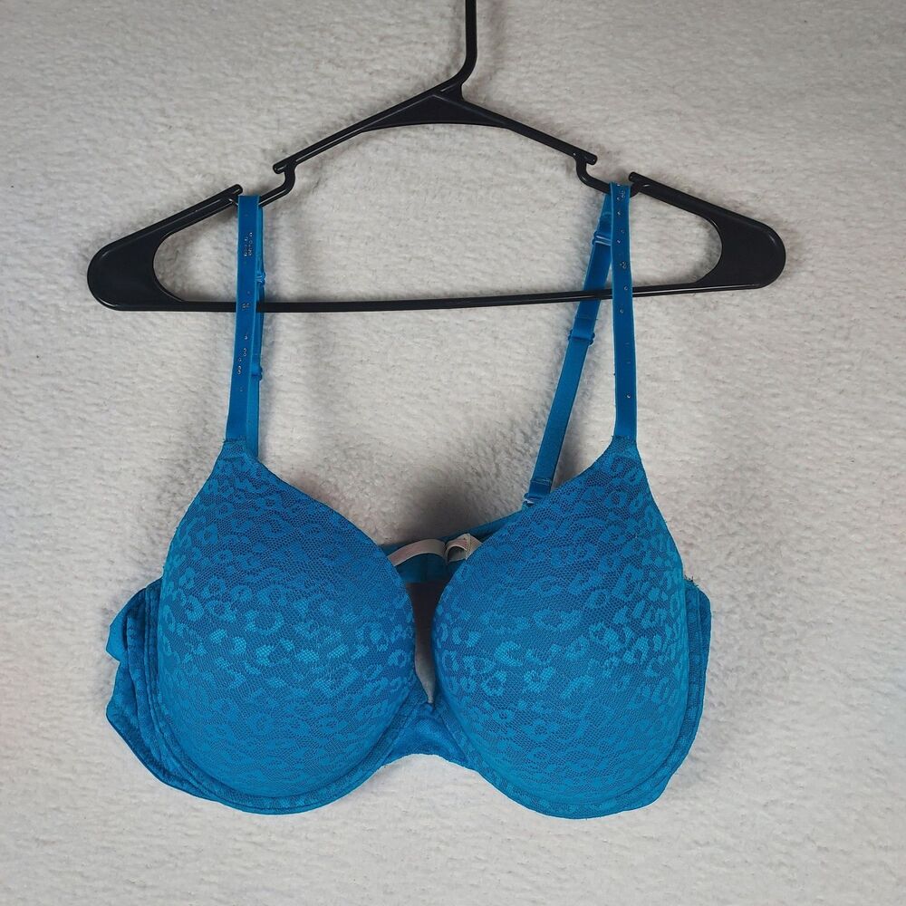 Victoria’s Secret Womens 36D Blue Lace Padded Underwire Bra Adjustable Straps